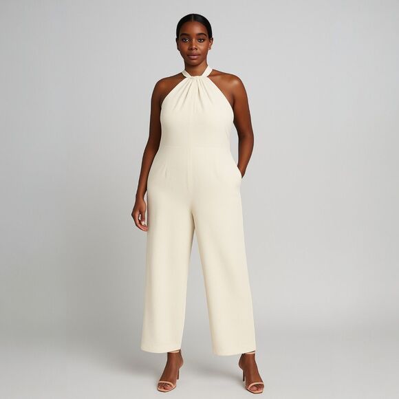 NEW Julia Jordan Size 16 Offwhite Jumpsuit Twist Halter Neck Sleeveless Wide Leg - Picture 1 of 14